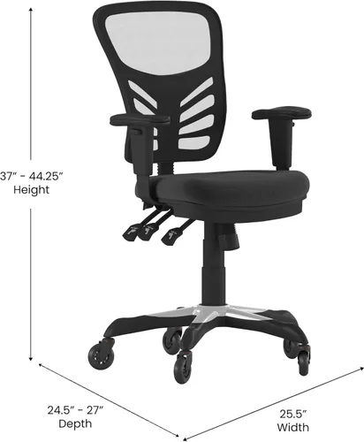 Miniatura 3 de Flash Furniture Nicholas Silla de oficina ergonómica giratoria ejecutiva multifunción de malla negra con brazos ajustables y ruedas de rodillo