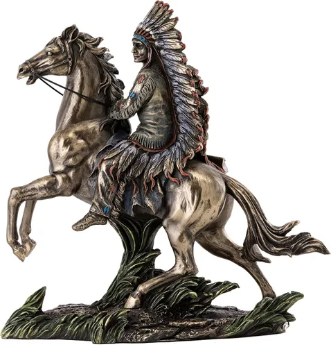 Top Collection Chief Sitting Bull on Horseback Estatua – Escultura de nativos americanos con hermoso tocado en bronce fundido en frío de primera