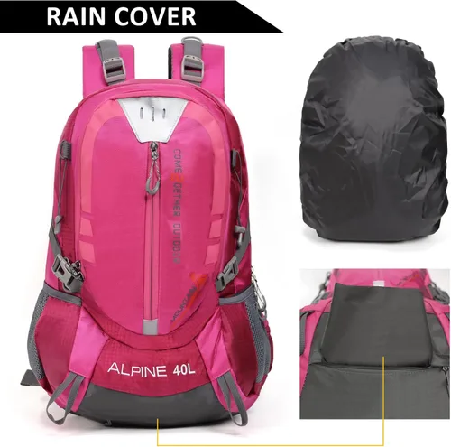 Miniatura 5 de Mochila de senderismo para acampar de 40 litros, mochila de viaje ligera con cubierta para lluvia para mujeres y hombres (rosa)