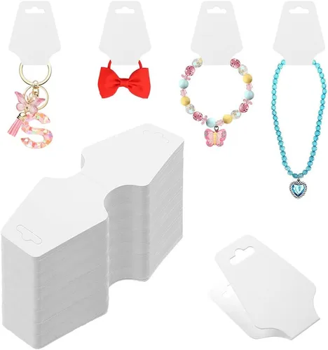 Paquete de 100 pulseras | Tarjetas de exhibición de collar blanco para vender joyas, suministros para pequeñas empresas, llavero, etiquetas blanco