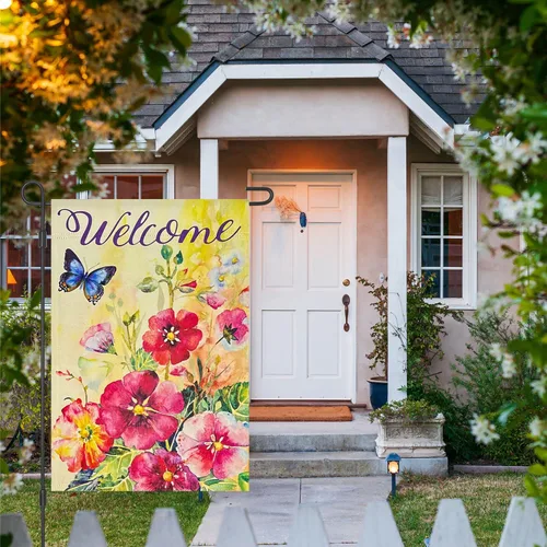 Miniatura 2 de Bandera de jardín con flores de mariposa, opaca de doble cara de 12 x 18 pulgadas, banderas verticales de bienvenida para todas las estaciones