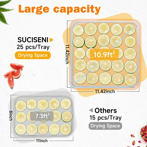 Miniatura 3 de Máquina deshidratadora de alimentos para Jerky 11 pies², deshidratador de acero inoxidable de 12 bandejas 1000W con temporizador de 24H, control