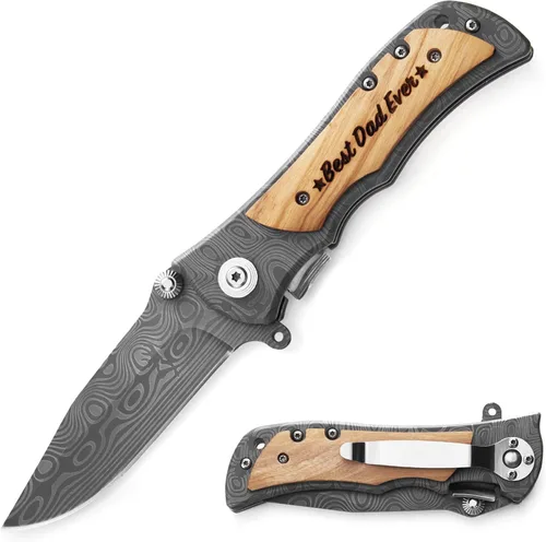 Miniatura 11 de Cuchillo plegable grabado personalizado para novio, esposo, papá, hijo - Cuchillos personalizados para hombres de campamento, pesca y caza con clip