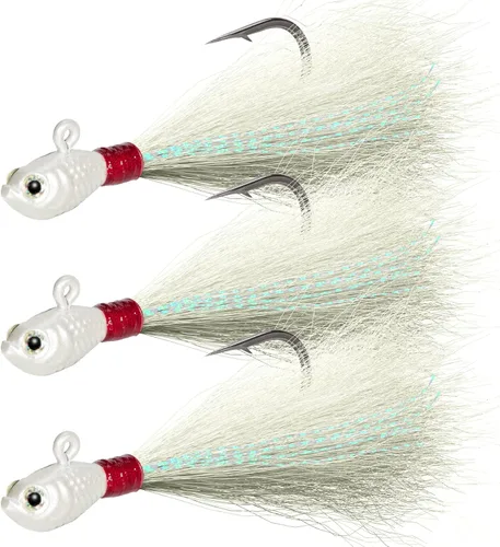 Miniatura 16 de Dr.Fish Paquete de 3 señuelos de cola de cubo para el cabello, señuelos de agua salada y dulce para pesca de surf, pesca, blanco, rojo, Chartreuse