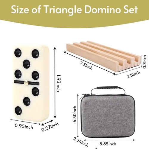 Miniatura 5 de Doreimi Juego de Dominó Doble 6 para Adultos con 4 Estanterías de Madera y 28 Azulejos Juego de Dominó de Viaje Juego de Mesa Clásico para Noche