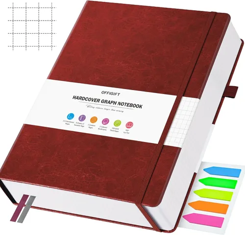 Miniatura 9 de Cuaderno de papel cuadriculado, 312 páginas numeradas A5 de tapa dura de cuero, cuaderno de papel cuadriculado de 100gsm sin sangría con páginas
