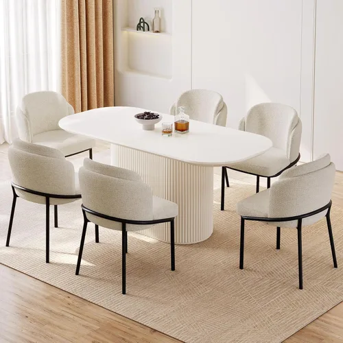 Miniatura 10 de Guyii Juego de mesa de comedor ovalada de 63 pulgadas con sillas, juego de mesas de comedor de 6 asientos para 7 piezas, juego de mesa de comedor