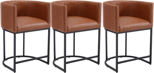 Miniatura 28 de Taburete de bar de lino de 32 pulgadas, taburete moderno de altura de barril con brazo, silla de mostrador tapizada, marco de metal negro para isla