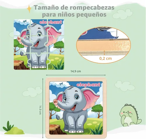 Miniatura 4 de Rompecabezas de madera para niños pequeños, 9 piezas de rompecabezas de animales para niños de 3 a 5 años, actividades de aprendizaje preescolar