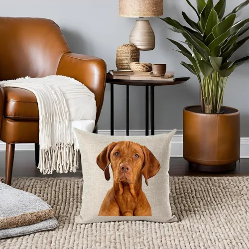 Miniatura 2 de Funda de almohadón decorativa de animales, perros mascotas, beagle dachshund vizsla, de material de lino de algodón de 18", cuadrada., Algodón, 6