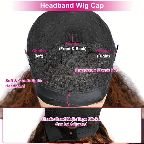 Miniatura 2 de Youngirl Peluca con Diadema de Ondas Profundas Ombré de Cabello Humano #4/27 Pelucas con Diadema Rizadas para Mujeres Negras Cabello Humano Sin