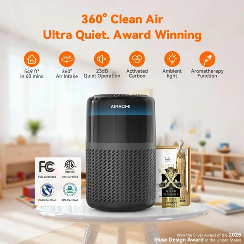 Miniatura 2 de AIRROMI Purificador de aire HEPA para dormitorio y hogar, purificador de aire para mascotas del hogar, elimina el olor de mascotas, olor a arena