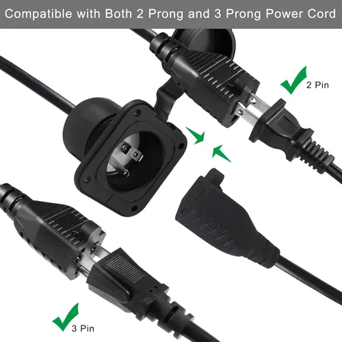 Miniatura 7 de Enchufe de Puerto de CA de 15A - Toma de Entrada de Alimentación de 125V con Cable de Extensión Doble de 18 Pulgadas, Enchufe NEMA 5-15 con Entrada