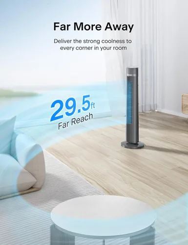 Miniatura 2 de PELONIS Ventilador de torre sin aspas de 40 pulgadas para dormitorio, ventilador de pie con control remoto, 26 pies/s, oscilación de 90°, 3 ajustes
