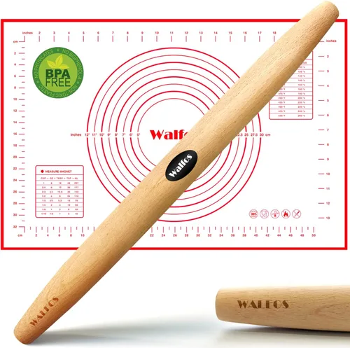 Miniatura 7 de Walfos Juego de Rodillos Pequeños - Rodillos Pequeños de Madera Natural (8 pulgadas) con Alfombrilla Antiadherente de Fibra de Silicona