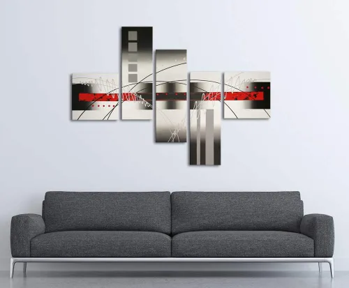 Miniatura 3 de Wieco Art Estirado y enmarcado 100% pintado a mano, lienzo moderno, decoración de pared, líneas blancas perfectas, decoración del hogar, pinturas al