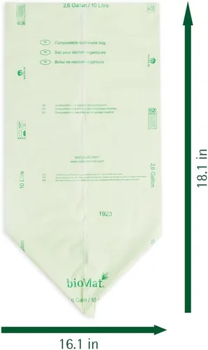 Miniatura 3 de bioMat Bolsas de basura compostables de 2.6 galones, 125 unidades, bolsas de basura pequeñas y planas para cocina, con certificación BPI, CMA y OK