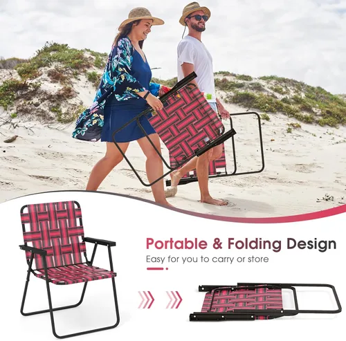 Miniatura 4 de Giantex Juego de 6 sillas de playa, sillas plegables para patio para adultos, sillas de cincha al aire libre con marco de acero, sillas de camping