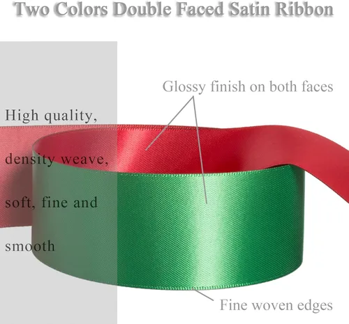 Miniatura 4 de YASEO Cinta de dos tonos de doble cara, 20 yardas y 1 1/2 pulgadas, cinta de satén verde y rojo de doble cara para Navidad, boda, cumpleaños