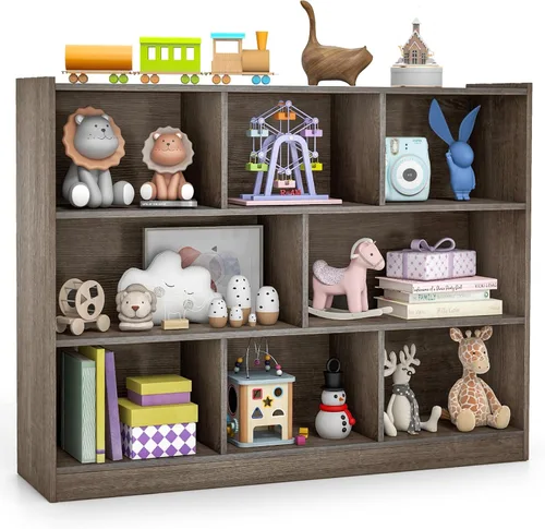 Miniatura 11 de KOTEK Organizador de almacenamiento de juguetes, estantería infantil de 8 cubos, estantería de madera de 4 niveles, estante abierto para guardería
