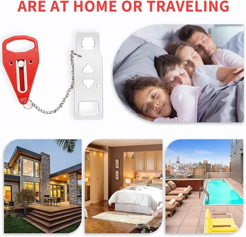 Miniatura 7 de Rerishom Cerradura de puerta portátil, cerradura extra para mayor privacidad y seguridad en casa, hotel, apartamento, AirBNB - Rojo