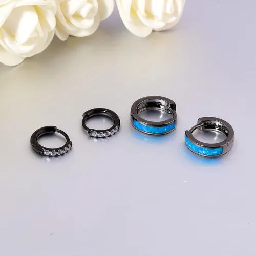 Miniatura 156 de CiNily Aretes Huggie de ópalo con bisagras, chapados en oro, hipoalergénicos, pequeños aretes de aro para mujeres, adolescentes, niñas, hombres