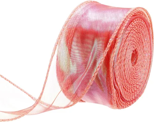 Miniatura 42 de MECCANIXITY - Cinta de organza con cable de 1 1/2" de ancho, brillante, transparente, con brillo irisado en tonos pastel, cinta de gasa para Beige