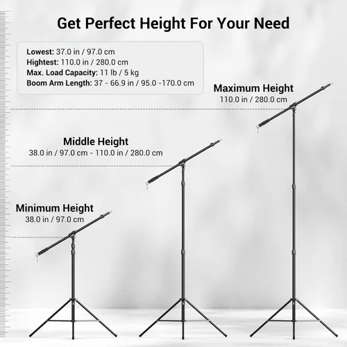 Miniatura 2 de SmallRig Soporte de Luz de Fotografía de 110"/9.2 pies con Brazo de Pluma, Trípode de Luz de Aluminio con Amortiguación de Aire de Servicio Pesado