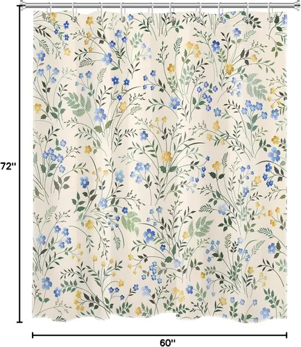 Miniatura 9 de LB Cortina de Ducha Decorativa de Flores Silvestres del Campo, Flores Azules y Amarillas con Planta de Hojas Verdes sobre Beige, Cortina de Ducha