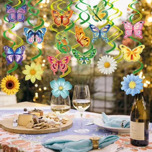 Miniatura 5 de 33 decoraciones colgantes de primavera para el hogar, serpentinas colgantes de mariposa para primavera, verano, Pascua, flores, mariposa, temática