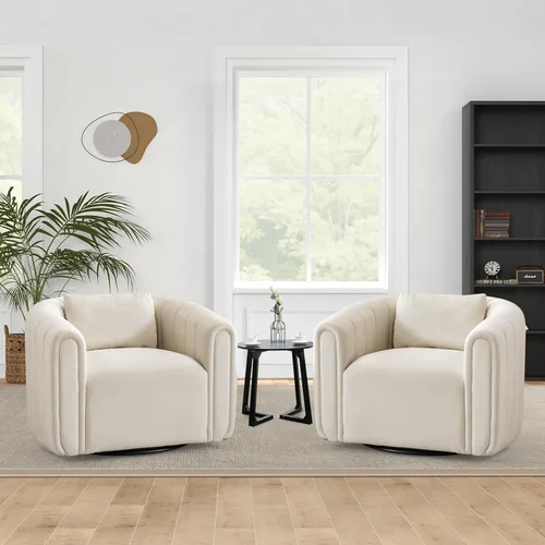 ANJ Juego de 2 sillas giratorias de barril con almohada regordeta, silla decorativa de terciopelo holandés de canal moderno, cómodo sillón redondo,