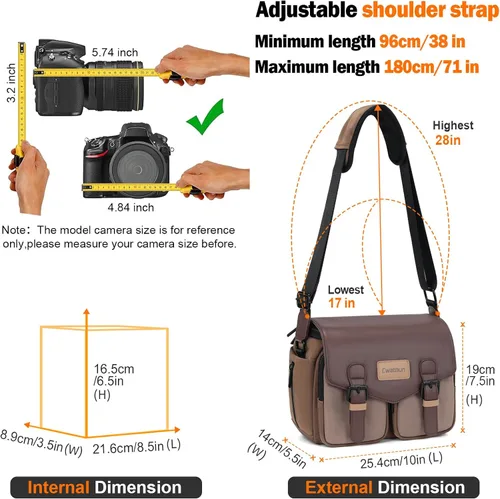 Miniatura 2 de Cwatcun - Bolso bandolera impermeable para cámara con tapa, maletín cruzado para hombro con soporte para trípode, bolso de fotografía para viajes