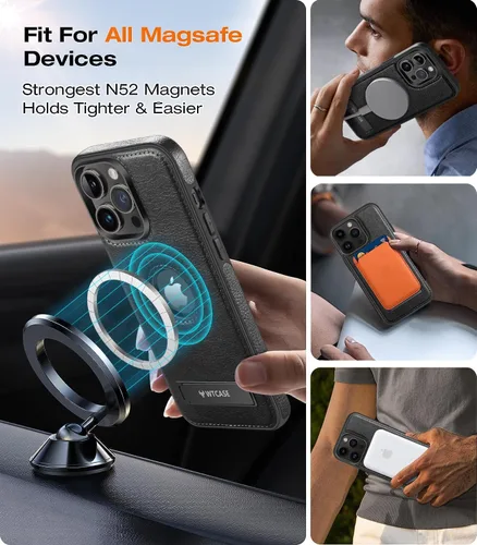 Miniatura 2 de WTCASE Funda magnética de piel para iPhone 14 Pro Max, soporte invisible integrado [compatible con Magsafe] protector delgado compatible con iPhone