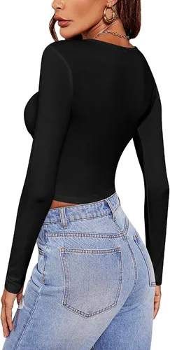 Miniatura 5 de Riyiper 3 piezas de camiseta corta de manga larga para mujer, ajustada, cuello redondo, camiseta básica casual para mujer