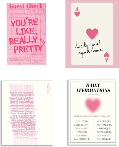 Miniatura 5 de KEUSPI Póster de moda Y2K rosa pastel de afirmaciones diarias Aura Lucky Girl Syndrome Guest Check Impresiones para decoración de habitación