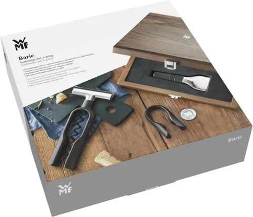 Miniatura 14 de WMF Baric - Juego de sacacorchos de vino de 3 piezas, accesorios para vino, cortador de aluminio, tapón de botella, en caja de madera de nogal