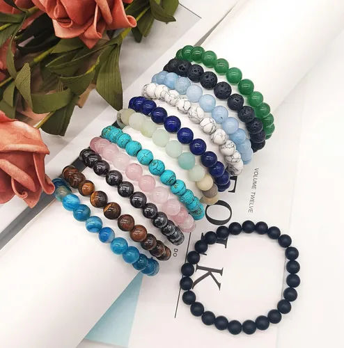 Miniatura 7 de Jewdreamer 12 pulseras de cuentas de piedra curativa para mujeres y hombres pulseras de piedras preciosas semipreciosas pulseras elásticas