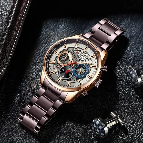 Miniatura 4 de FANMIS Reloj de pulsera de cuarzo analógico de acero inoxidable impermeable para hombre