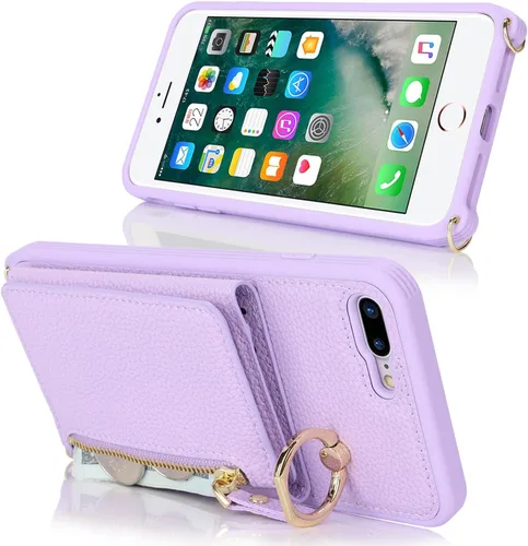 Miniatura 8 de Funda para iPhone 8 Plus con Portarjetas, Funda de Teléfono para iPhone 8 Plus con Correa Bandolera Cordón Anillo de Soporte, Funda Cartera iPhone 7