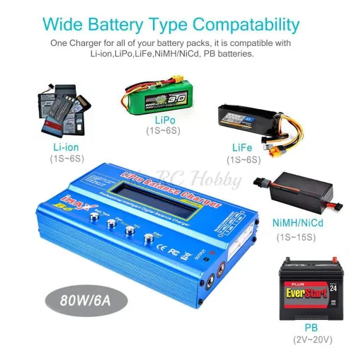 Miniatura 5 de IMAX B6 Cargador de Batería 80W Lipro Balance Cargador Descargador Nimh Li-Ion Ni-Cd Batería Pantalla LCD Digital para Helicóptero RC