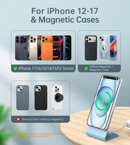Miniatura 5 de Cargador inalámbrico magnético para iPhone 17/16/15/14/13/12 - Cargador Mag+adaptador USB C de 20 W, soporte de carga inalámbrica rápida con cable