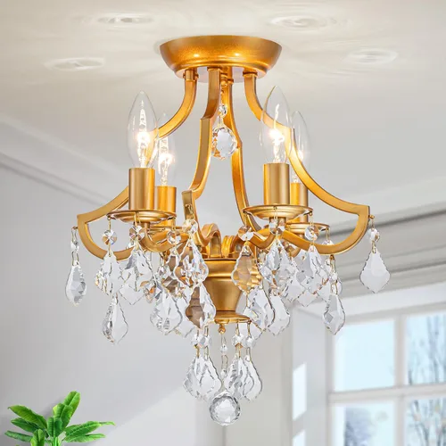 Miniatura 10 de LumFurn Lámpara de Techo de Cristal K9 Moderna de Mediados de Siglo de 4 Luces para Sala de Estar, Vestíbulo, Dormitorio, Lámpara de Montaje