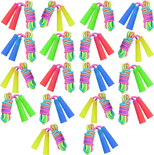 Miniatura 9 de Elcoho Paquete de 10 cuerdas de saltar de arco iris para niños, cuerdas de saltar vibrantes para niños, diversión al aire libre, recuerdos