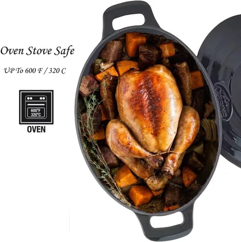 Miniatura 5 de La Cuisine 6240MB - Cacerola ovalada de hierro fundido esmaltado para horno holandés, 6.75 cuartos de galón, 13.0 x 9.8 x 6.3 in, interior esmaltado