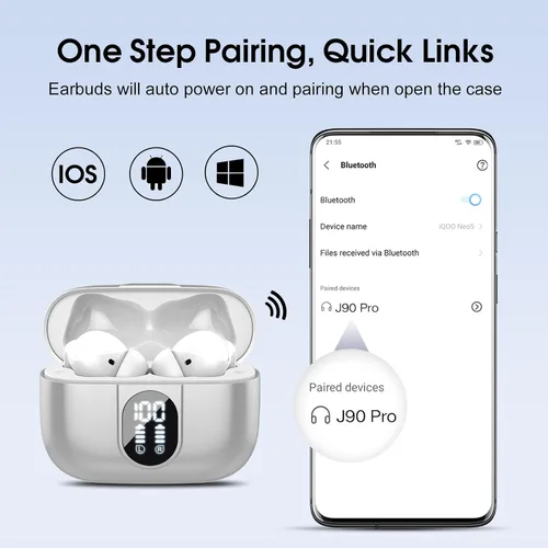 Miniatura 6 de Auriculares inalámbricos, auriculares Bluetooth HiFi estéreo, auriculares intrauditivos con 40H de reproducción, auriculares Bluetooth 5.3 2024