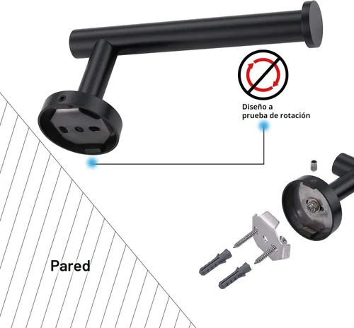 Miniatura 8 de TASTOS Soporte de papel higiénico negro mate SUS304 de acero inoxidable, moderno soporte redondo para rollos de papel higiénico, soporte de pared
