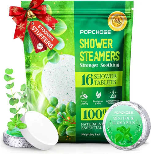 Paquete de 16 vaporizadores de ducha para aromaterapia, rellenos de calcetines de Navidad para mujeres y hombres, eucalipto para ducha con aceites