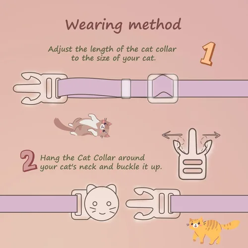 Miniatura 4 de Paquete de 2 Collares Separables de Algodón para Gatos con Campana y Pendientes de Flores Rosas y Moradas Lindo Collar para Gatito Adecuado
