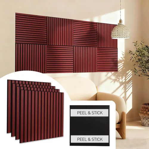 Miniatura 9 de Paneles de pared acústicos autoadhesivos de 22.8 x 22.8 pulgadas, paneles insonorizados con aspecto de madera de nogal, paquete de 4, paneles