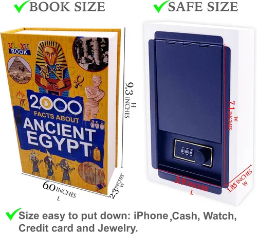 Miniatura 9 de Caja de almacenamiento segura para libros de desviación con páginas reales, combinación de cerradura y llave, caja fuerte para guardar dinero, cajas